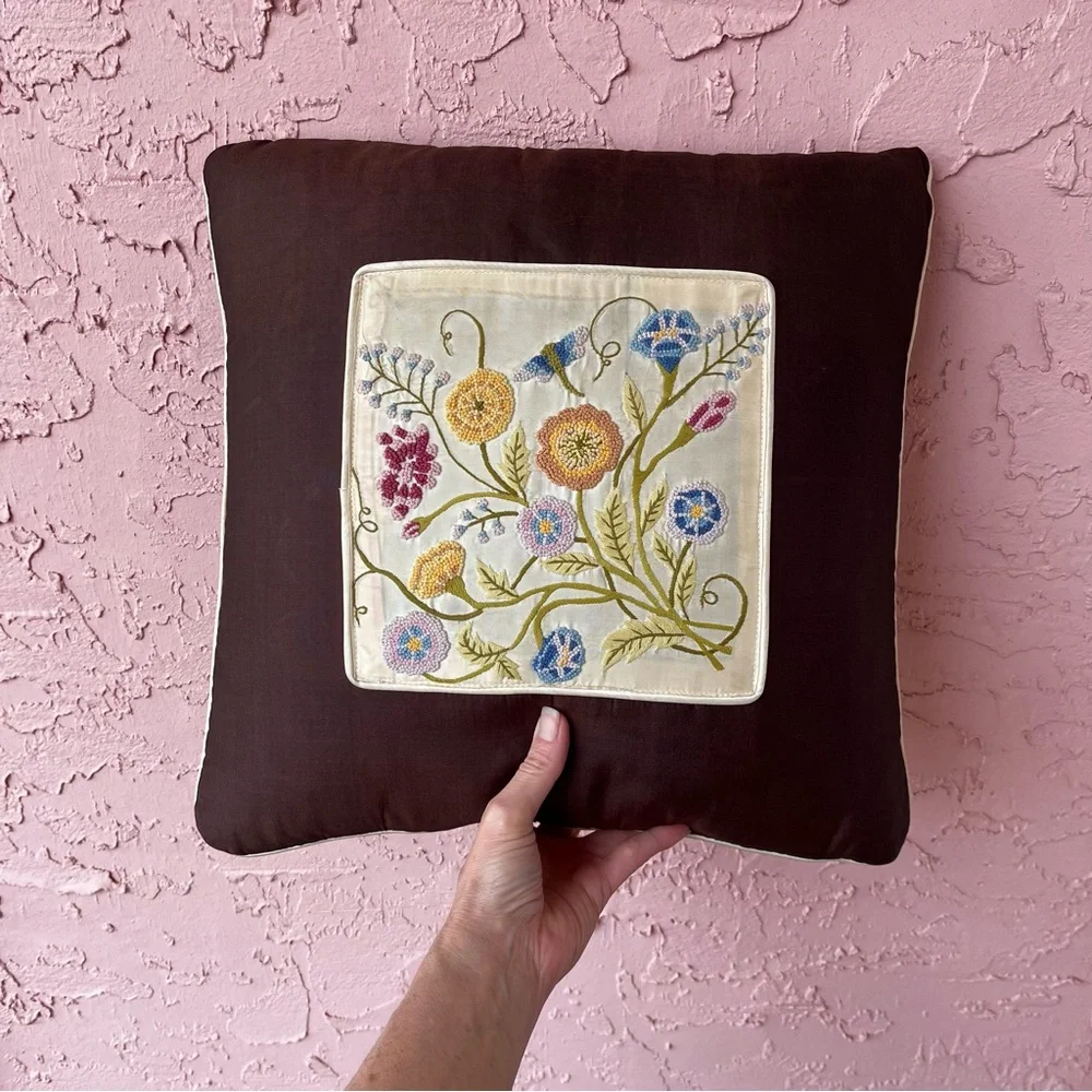 Vintage Needlepoint Embroidered Throw Pillow